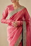 Buy_Mimamsaa_Magenta Tissue Woven Floral V Neck Sandali Saree With Blouse  _Online_at_Aza_Fashions