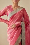 Shop_Mimamsaa_Magenta Tissue Woven Floral V Neck Sandali Saree With Blouse  _Online_at_Aza_Fashions