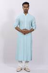 Buy_Sankalan - Men_Blue Cotton Silk Pintuck Detailed Kurta_at_Aza_Fashions