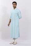 Buy_Sankalan - Men_Blue Cotton Silk Pintuck Detailed Kurta_Online_at_Aza_Fashions