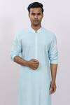 Shop_Sankalan - Men_Blue Cotton Silk Pintuck Detailed Kurta_Online_at_Aza_Fashions