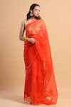 Buy_Ruar India_Orange Organza Embroidery Round Saree With Blouse  _at_Aza_Fashions