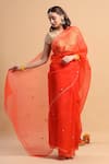 Shop_Ruar India_Orange Organza Embroidery Round Saree With Blouse  _at_Aza_Fashions