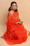 Ruar India_Orange Organza Embroidery Round Saree With Blouse  _Online_at_Aza_Fashions