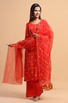 Buy_Ruar India_Orange Kurta And Pant Silk Dupatta Organza Embroidery Round Set  _at_Aza_Fashions