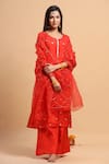 Shop_Ruar India_Orange Kurta And Pant Silk Dupatta Organza Embroidery Round Set  _at_Aza_Fashions