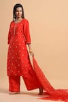 Buy_Ruar India_Orange Kurta And Pant Silk Dupatta Organza Embroidery Round Set  _Online_at_Aza_Fashions