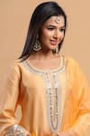 Ruar India_Orange Kurta And Pant Silk Dupatta Organza Embroidery U Neck Set  _at_Aza_Fashions