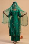 Buy_Ruar India_Green Kurta And Pant Silk Dupatta Organza Embroidery U Neck Set  _at_Aza_Fashions