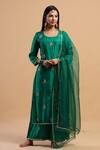 Shop_Ruar India_Green Kurta And Pant Silk Dupatta Organza Embroidery U Neck Set  _at_Aza_Fashions