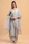 Buy_Ruar India_Grey Kurta And Pant Silk Dupatta Organza Embroidery U Neck Set  _at_Aza_Fashions