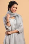 Ruar India_Grey Kurta And Pant Silk Dupatta Organza Embroidery U Neck Set  _Online_at_Aza_Fashions