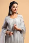 Buy_Ruar India_Grey Kurta And Pant Silk Dupatta Organza Embroidery U Neck Set  _Online_at_Aza_Fashions