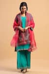 Buy_Ruar India_Green Kurta And Pant Silk Dupatta Organza V Neck Embellished Set _at_Aza_Fashions