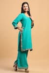 Ruar India_Green Kurta And Pant Silk Dupatta Organza V Neck Embellished Set _Online_at_Aza_Fashions