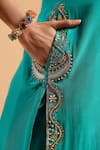 Shop_Ruar India_Green Kurta And Pant Silk Dupatta Organza V Neck Embellished Set _Online_at_Aza_Fashions