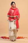 Buy_Ruar India_Beige Kurta And Pant Silk Dupatta Organza Embroidery Round Set  _Online_at_Aza_Fashions