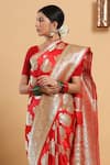 Ruar India_Red Katan Silk Banarasi Saree With Unstitched Blouse Fabric._Online_at_Aza_Fashions