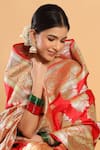 Shop_Ruar India_Red Katan Silk Banarasi Saree With Unstitched Blouse Fabric._Online_at_Aza_Fashions