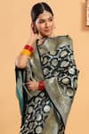 Ruar India_Green Katan Silk Pure Banarasi Saree With Blouse _Online_at_Aza_Fashions