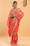 Buy_Ruar India_Peach Crepe Embroidered Saree With Blouse _at_Aza_Fashions