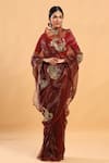 Buy_Ruar India_Maroon Tissue Placement Embroidered Saree With Blouse _at_Aza_Fashions