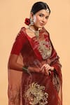 Shop_Ruar India_Maroon Tissue Placement Embroidered Saree With Blouse_Online_at_Aza_Fashions