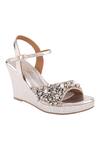 Buy_Chini C_Silver Embroidered Open Toe Ankle Strap Wedges_at_Aza_Fashions