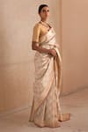 Shop_Priyanka Raajiv_White Silk Brocade Banarasi Woven Thread Saree _at_Aza_Fashions