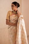 Shop_Priyanka Raajiv_White Silk Brocade Banarasi Woven Thread Saree _Online_at_Aza_Fashions