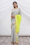 Buy_Mint N Oranges_Grey Chanderi Saree_Online_at_Aza_Fashions