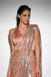 Shop_Rohit Gandhi + Rahul Khanna_Peach 100% Polyester V Neck Sheer Embellished Saree With Blouse _Online_at_Aza_Fashions