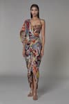 Buy_Saaksha & Kinni_Multi Color Chiffon Printed Abstract Draped Dress _at_Aza_Fashions