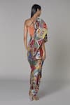 Shop_Saaksha & Kinni_Multi Color Chiffon Printed Abstract Draped Dress _at_Aza_Fashions