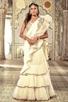 Buy_Archana Kochhar_White Pure Georgette Embroidered Leather Ruffle Pre-draped Saree With Blouse _at_Aza_Fashions