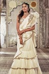 Shop_Archana Kochhar_White Pure Georgette Embroidered Leather Ruffle Pre-draped Saree With Blouse _at_Aza_Fashions