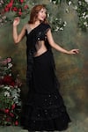 Buy_Archana Kochhar_Black Saree Georgette Embroidered Mirror And Pre-draped Ruffle With Blouse _at_Aza_Fashions