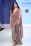 Shop_Archana Kochhar_Grey Georgette Embroidered Mirror Pre-draped Palazzo Saree With Blouse For Women_at_Aza_Fashions
