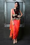 Buy_Archana Kochhar_Orange Velvet Embroidered Zardozi Round Pre-draped Dhoti Saree And Peplum_at_Aza_Fashions