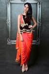 Shop_Archana Kochhar_Orange Velvet Embroidered Zardozi Round Pre-draped Dhoti Saree And Peplum_at_Aza_Fashions