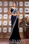 Shop_Archana Kochhar_Blue Velvet Embroidered Handwork Hand Saree With Blouse _at_Aza_Fashions