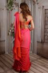 Shop_Archana Kochhar_Red Saree Satin Georgette Blouse Raw Silk Embroidered Dahlia Pre-draped With _at_Aza_Fashions