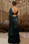 Shop_Archana Kochhar_Green Saree Georgette Embroidered Sequin Ruffle With Velvet Sleeveless Blouse _at_Aza_Fashions