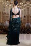 Shop_Archana Kochhar_Green Saree Georgette Embroidered Sequin Ruffle With Velvet Sleeveless Blouse _at_Aza_Fashions