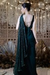 Shop_Archana Kochhar_Green Georgette Embroidered Sequin V Neck Ruffle Saree Gown _at_Aza_Fashions