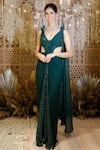 Buy_Archana Kochhar_Green Georgette Embroidered Sequin V Neck Saree Gown _at_Aza_Fashions