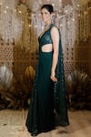 Archana Kochhar_Green Georgette Embroidered Sequin V Neck Saree Gown _Online_at_Aza_Fashions