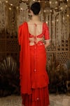 Shop_Archana Kochhar_Red Blouse Raw Silk, Saree Georgette Mirror, Resham V Ruffle With Embroidered _at_Aza_Fashions