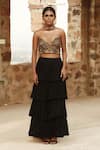 Buy_Samatvam By Anjali Bhaskar_Black Georgette V Neck Embroidered Skirt Set _at_Aza_Fashions