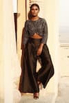 Buy_Samatvam By Anjali Bhaskar_Black Satin Round Embroidered Pant Set _at_Aza_Fashions